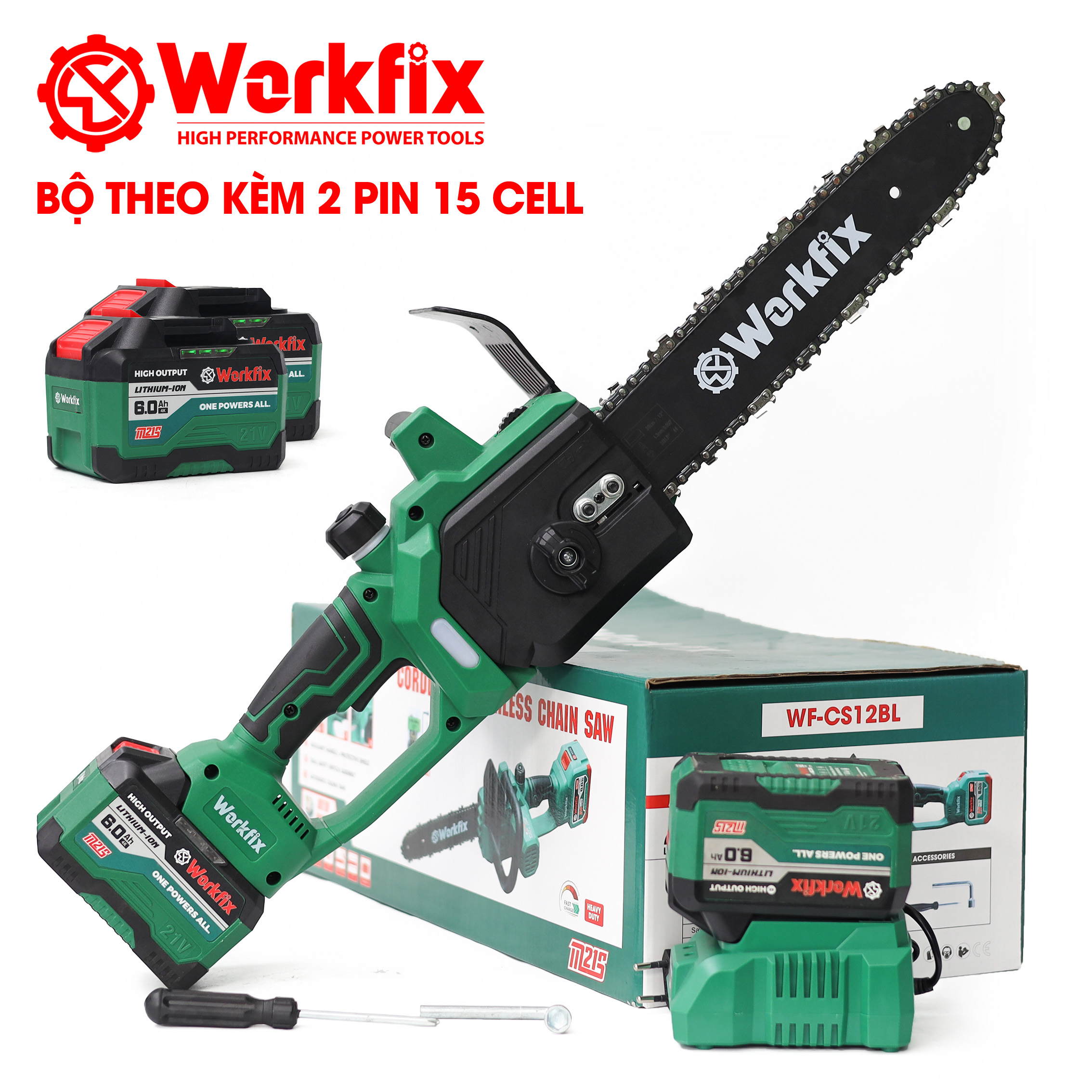 Máy cưa xích pin Workfix WF-CS12BL (Lam xích 30cm) - Chân pin phổ thông M21 - image 1